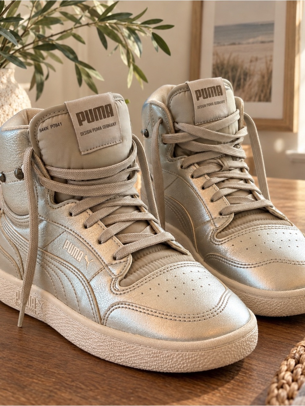 PUMA Ralph Sampson Mid Glitz Glam Metallic Silver Studded Sneakers – Women’s 7.5